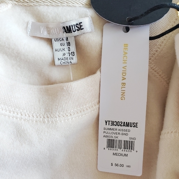 New Amuse Society Summer Kissed Pullover Cream Sweatshirt NWT Size Medium - Picture 7 of 11